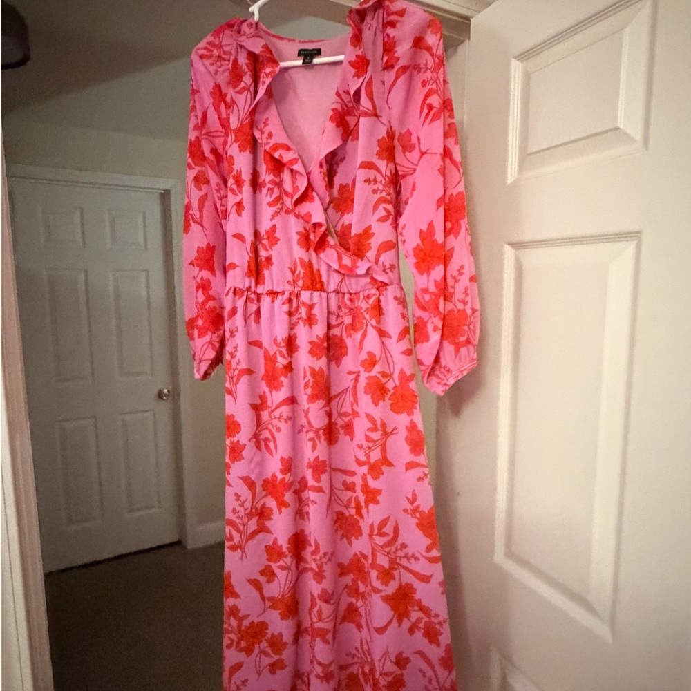 Ann Taylor Pink and Orange Floral Long Sleeve Dress
